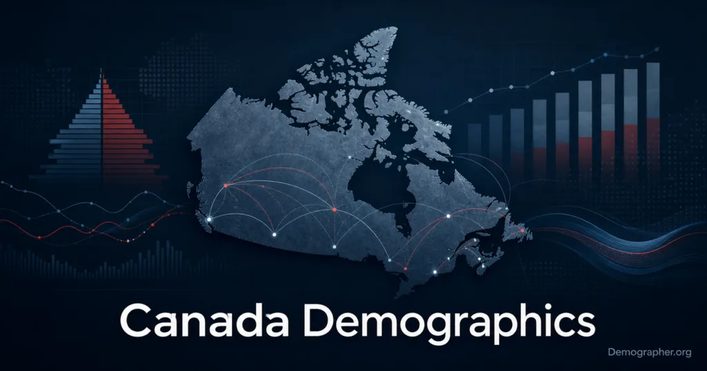 Canada demographics analyze population growth, migration patterns, age distribution, and fertility rates through detailed graphs and data analysis.