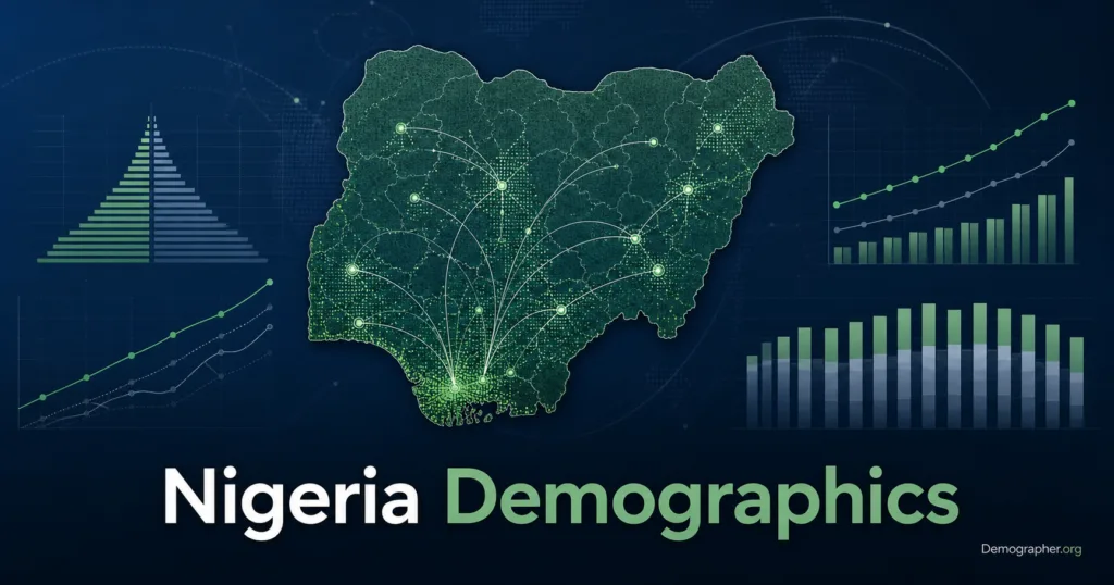 Nigeria demographics graph showing population growth, age structure, and urbanization patterns with interconnected data points.