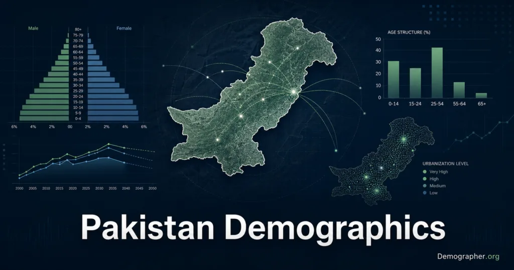 Pakistan demographics are analyzed through population growth, age distribution, fertility rates, and urbanization in this detailed graphical report.