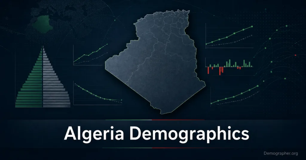 Algeria demographics map with population data, growth analysis, and urbanization patterns for understanding demographic changes in Algeria.
