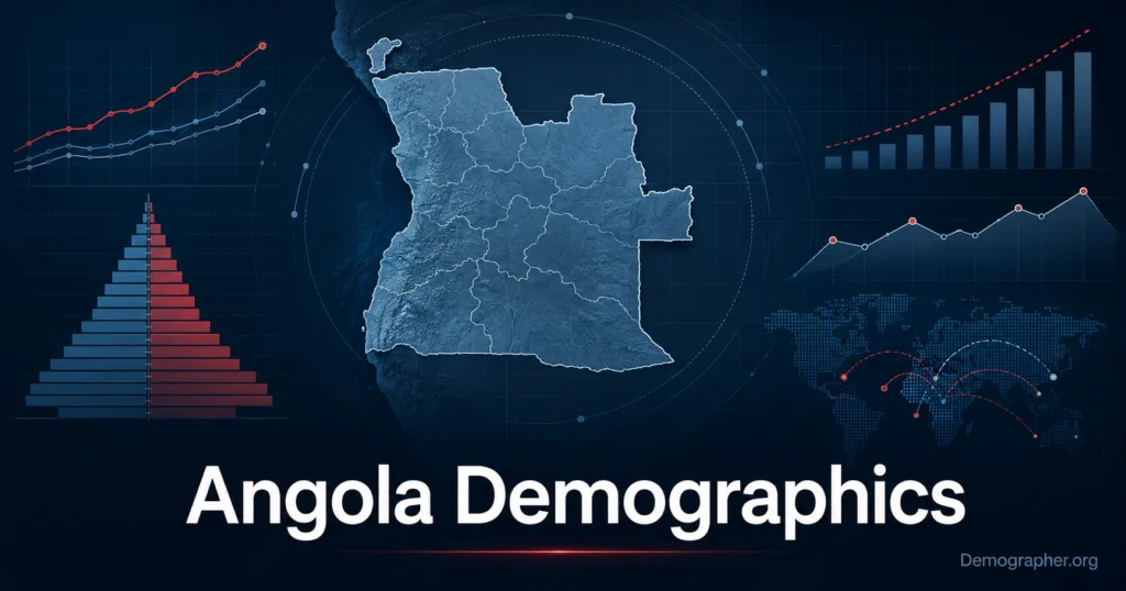 Angola demographics revealed through a detailed population analysis showing growth, age distribution, fertility rates, and urbanization patterns.