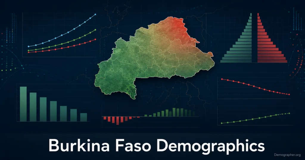Burkina Faso demographics map showing population growth, age structure, urbanization, and fertility patterns in the country.