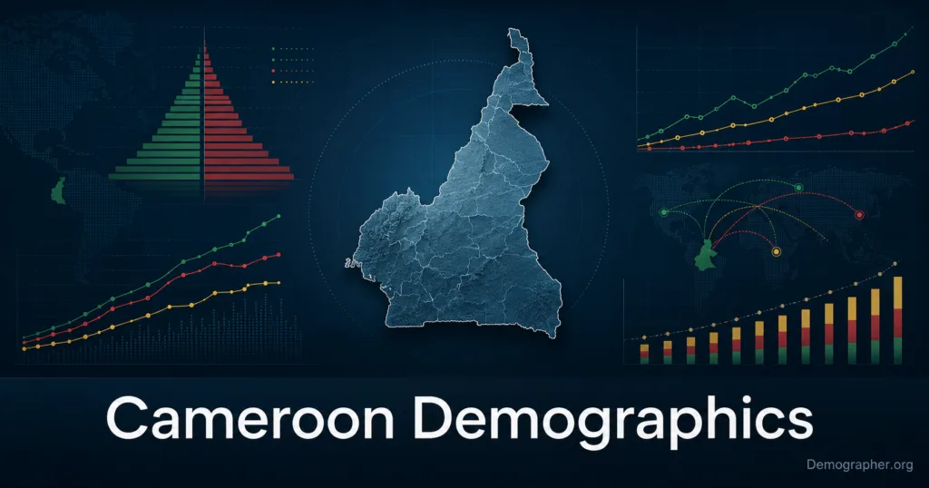 Cameroon demographics graph shows population growth, age distribution, urbanization, and fertility rates across the country.