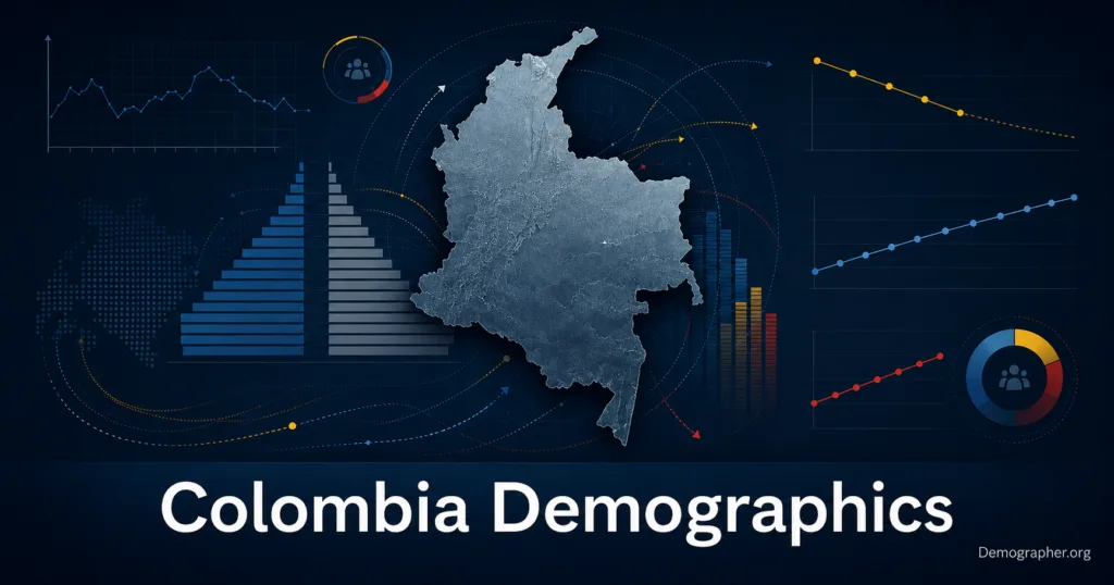 Colombia demographics are analyzed through various graphics and data visualizations illustrating population growth, migration, fertility decline, and urbanizat…
