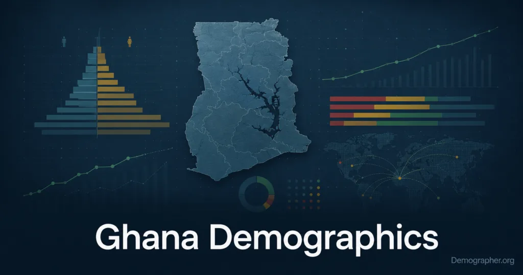 Ghana demographics illustrate population growth, urbanization, fertility rates, and age structure through a detailed infographic and data analysis.