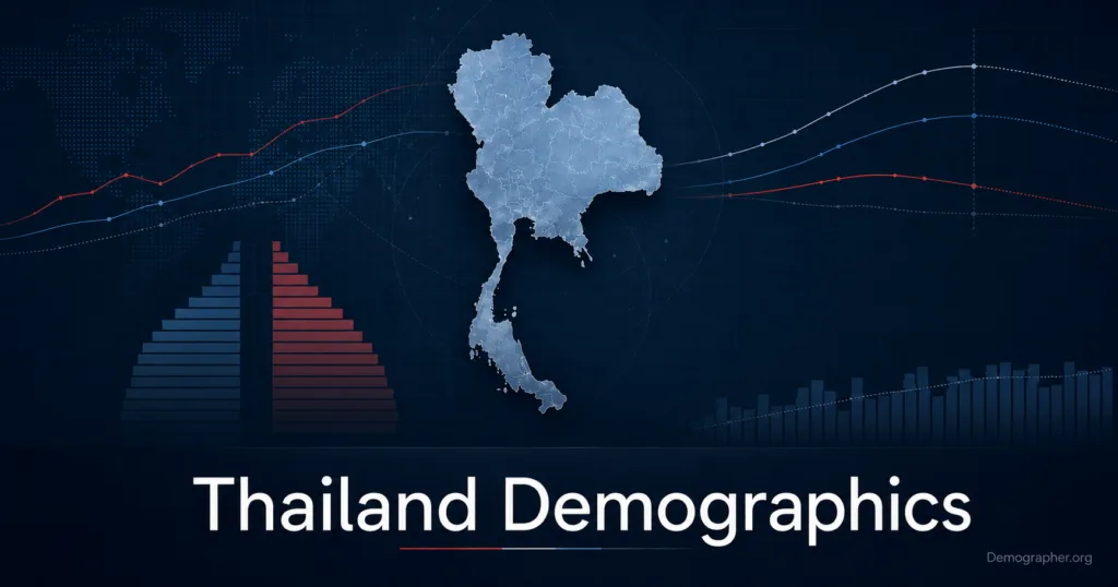 Thailand demographics analysis shows population shifts, aging trends, and urbanization patterns through detailed charts and data visualizations.