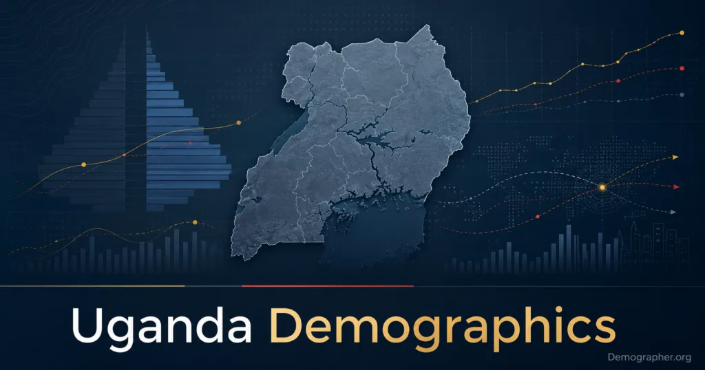Uganda demographics showing population growth, age structure, fertility rates, and urbanization patterns for analysis.